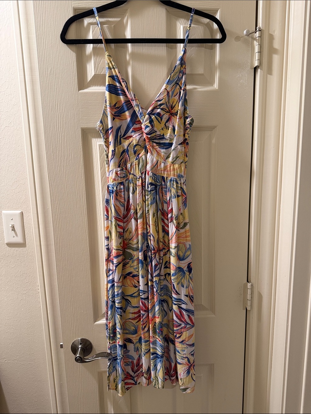 Angie Cream Floral Midi Dress with Multicolor Leaf Print